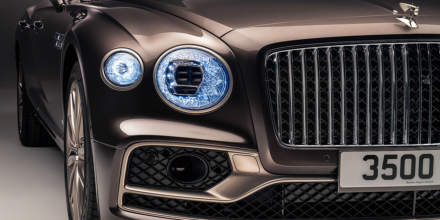 Bentley Adelaide Bentley Flying Spur Odyssean sedan front grille and illuminated led lamps with Brodgar brown paint