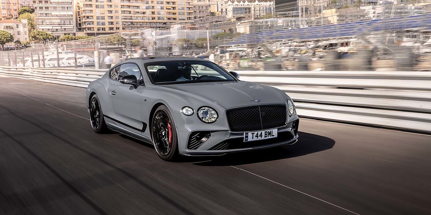 Bentley Adelaide Bentley Continental GT S coupe in Cambrian Grey paint front 34 dynamic driving on track