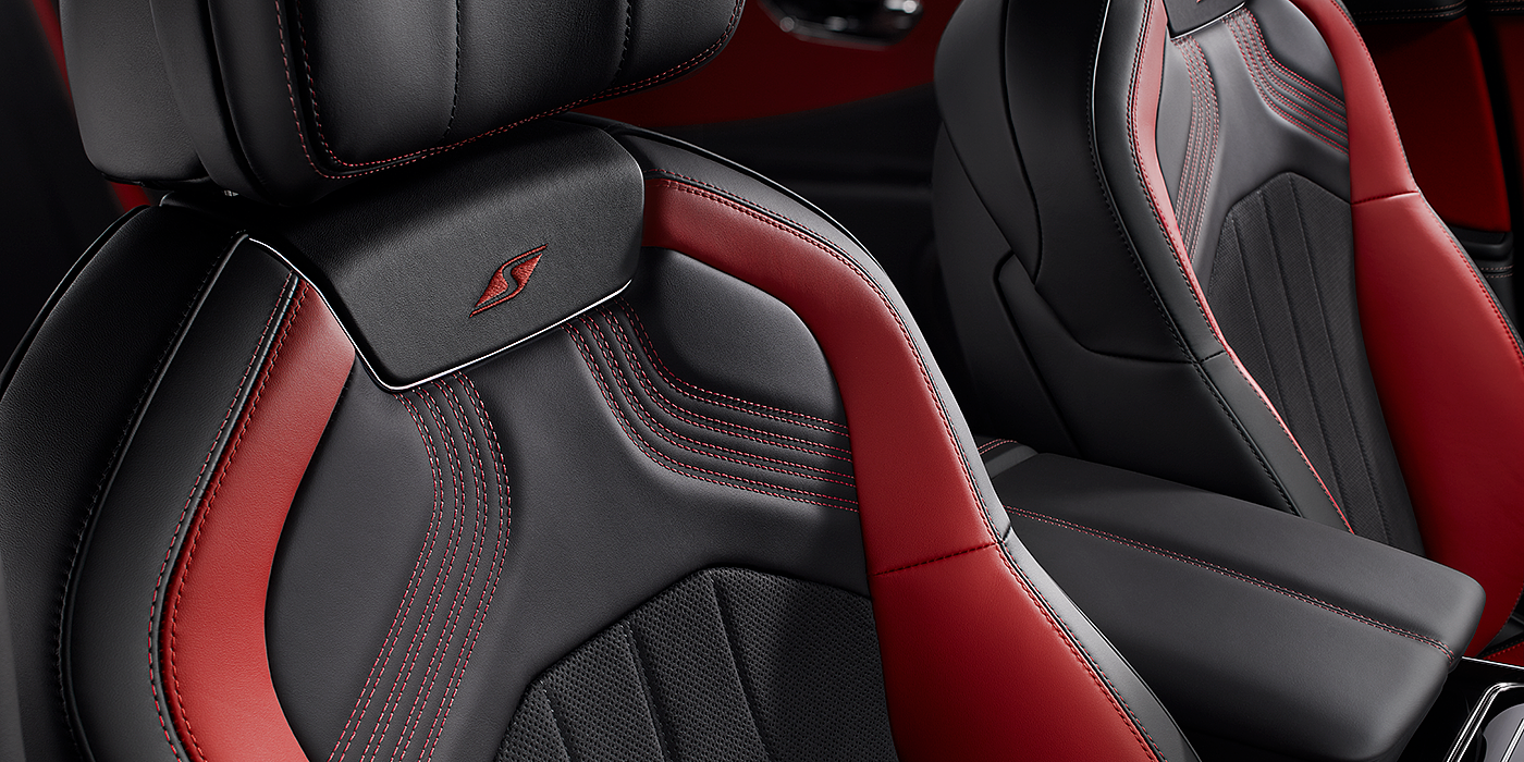 Bentley Adelaide Bentley Flying Spur S seat in Beluga black and \hotspur red hide with S emblem stitching