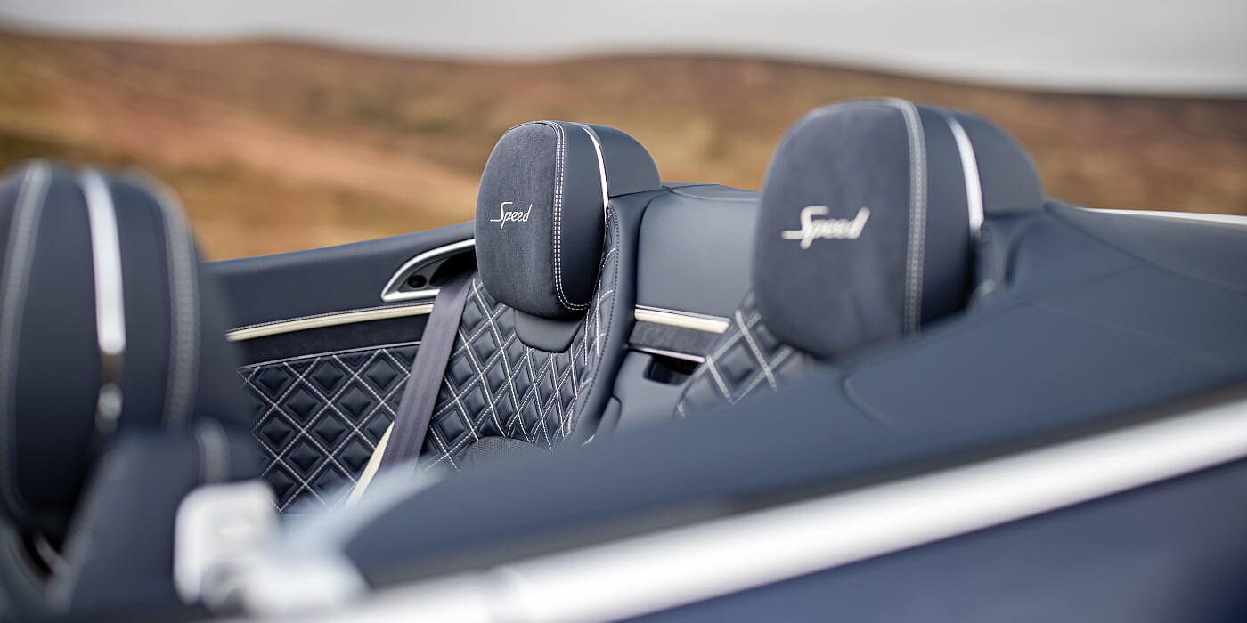 Bentley Adelaide Bentley Continental GTC Speed convertible rear interior in Imperial Blue and Linen hide