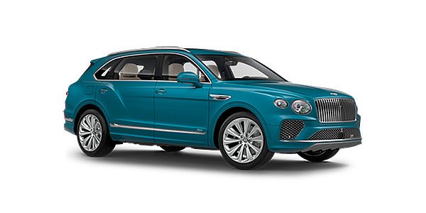 Bentley Adelaide Bentley Bentayga EWB Azure front side angled view in Topaz blue coloured exterior. 