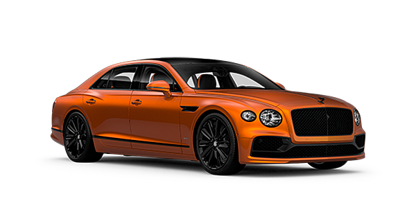Bentley Adelaide Bentley Flying Spur Speed front side angled view in Orange Flame coloured exterior. 