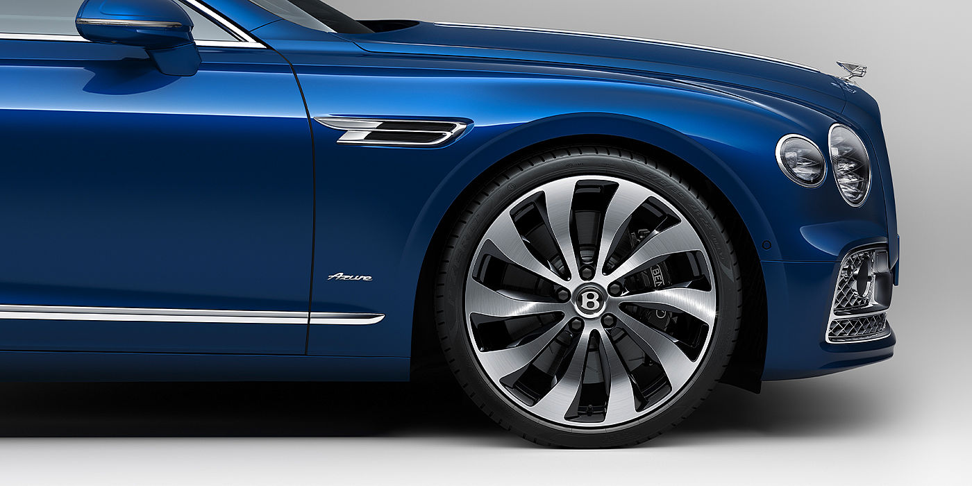 Bentley Adelaide Bentley Flying Spur Azure sedan side close up in Sequin Blue paint with Azure badge