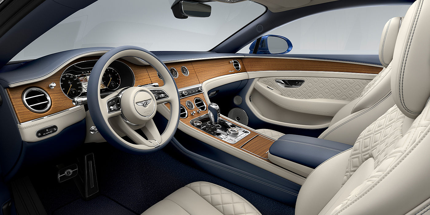 Bentley Adelaide Bentley Continental GT Azure coupe front interior in Imperial Blue and linen hide