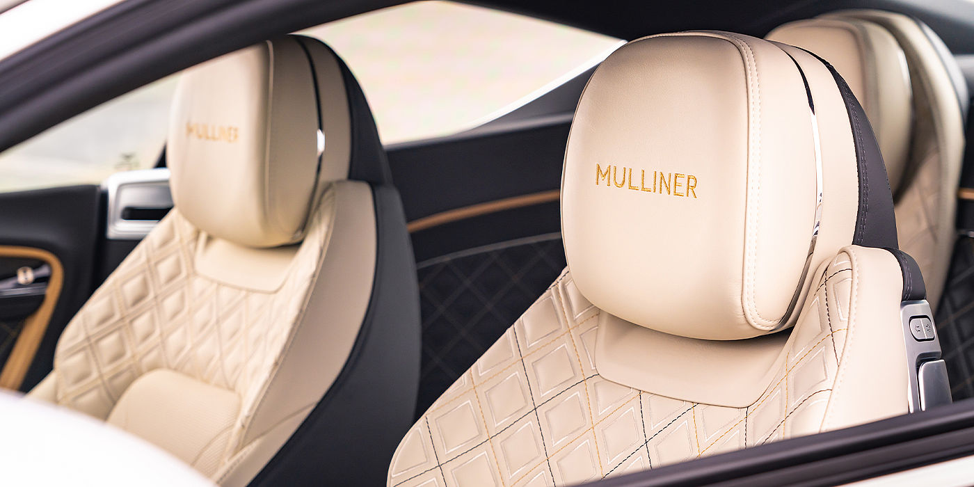 Bentley Adelaide Bentley Continental GT Mulliner coupe seat detail in Beluga black and Linen hide