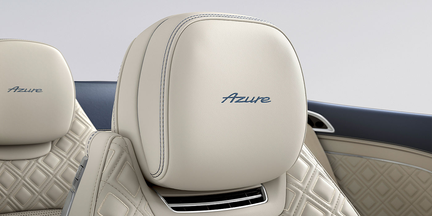 Bentley Adelaide Bentley Continental GTC Azure convertible seat detail in Linen hide with Azure emblem